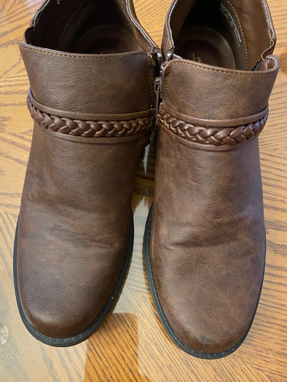 easy street Chestnut Braided Strap Ankle Boots